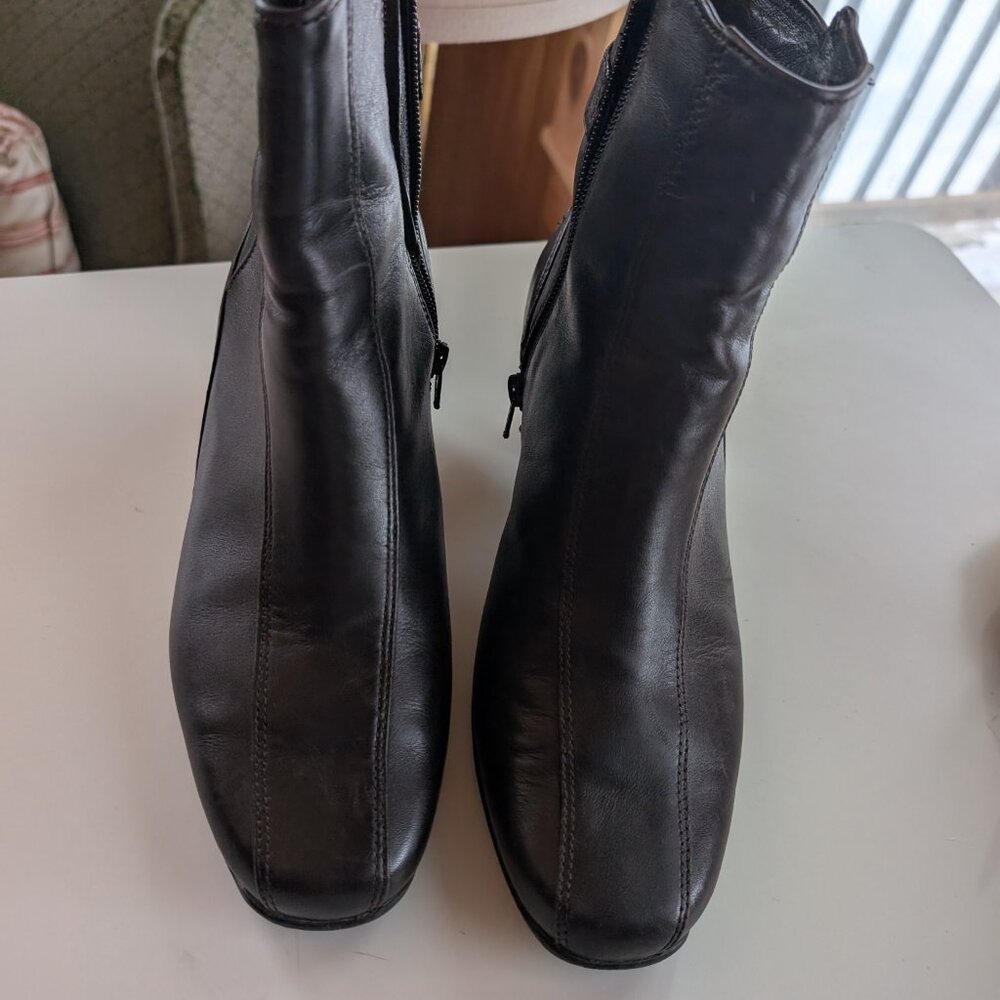 Y2K 2000s Vintage Square Toe Heeled Ankle Booties Buckle Zipper Leather Womens 9 - Picture 12 of 14